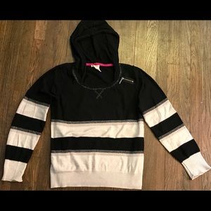 DKNY Jeans, Vintage Black & Ivory Striped Pullover